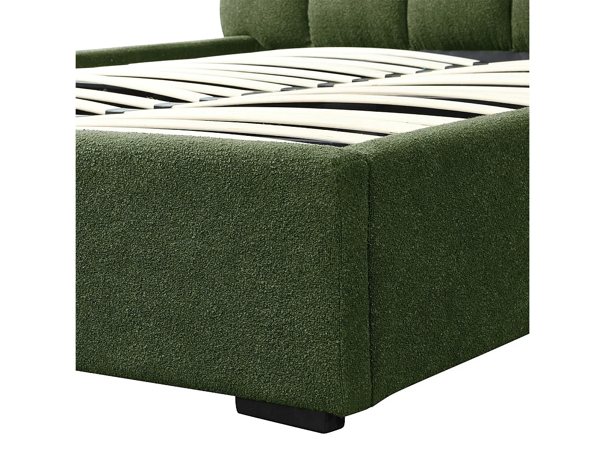 Lit coffre adulte 180x200 cm avec sommier et tête de lit capitonnée en tissu bouclé vert - Lola