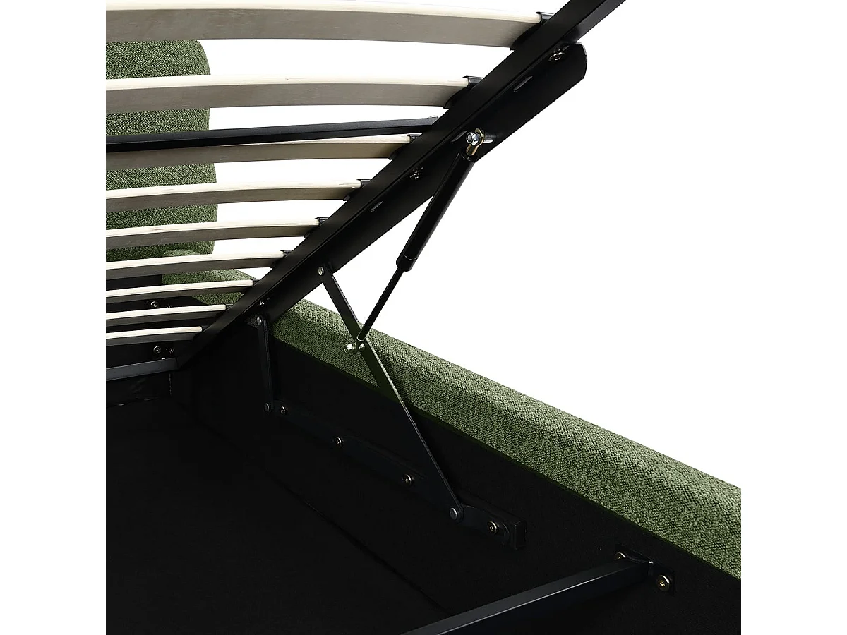 Lit coffre adulte 180x200 cm avec sommier et tête de lit capitonnée en tissu bouclé vert - Lola