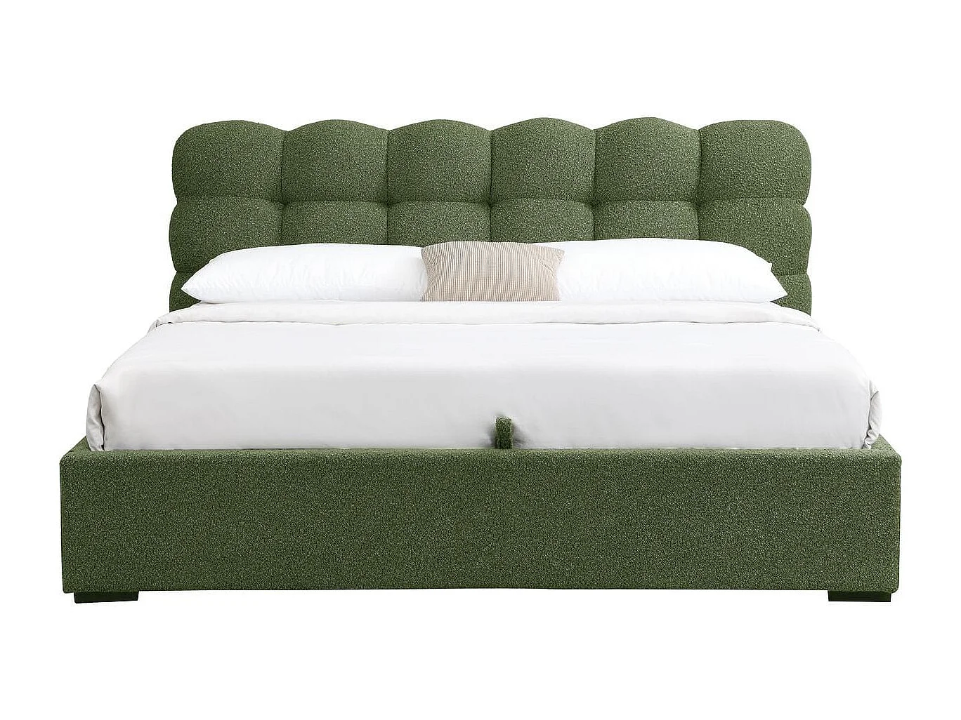 Lit coffre adulte 180x200 cm avec sommier et tête de lit capitonnée en tissu bouclé vert - Lola