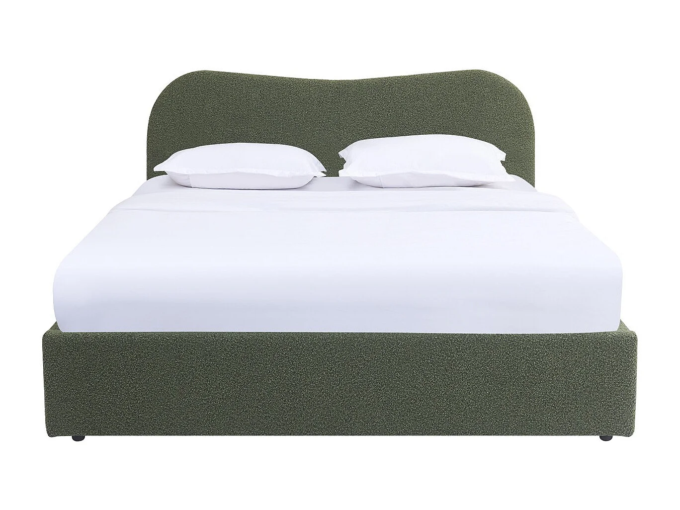 Lit coffre adulte 160x200 cm avec tête de lit matelassée en tissu bouclé vert - Suzon