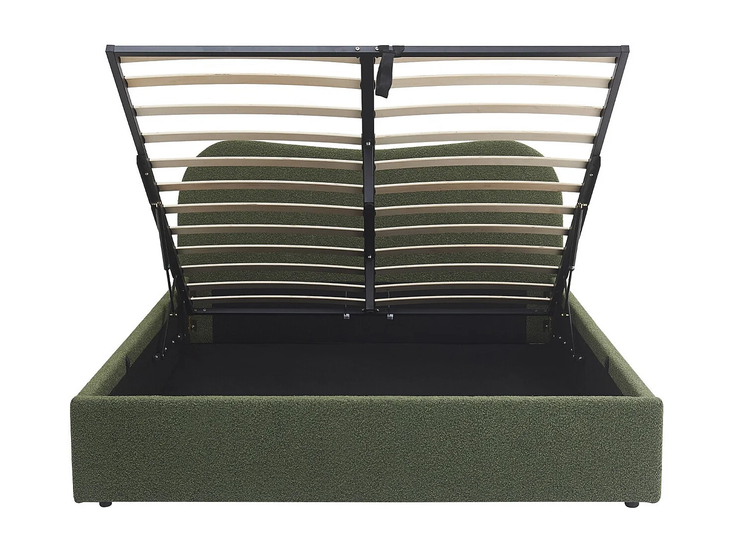 Lit coffre adulte 160x200 cm avec tête de lit matelassée en tissu bouclé vert - Suzon