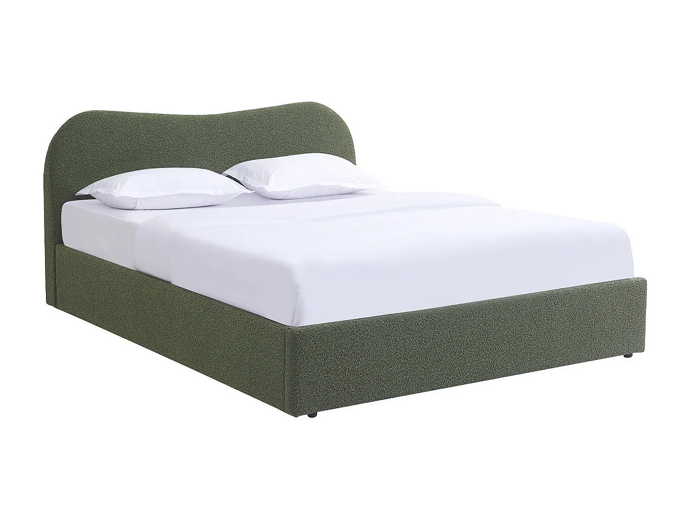 Lit coffre adulte 160x200 cm avec tête de lit matelassée en tissu bouclé vert - Suzon