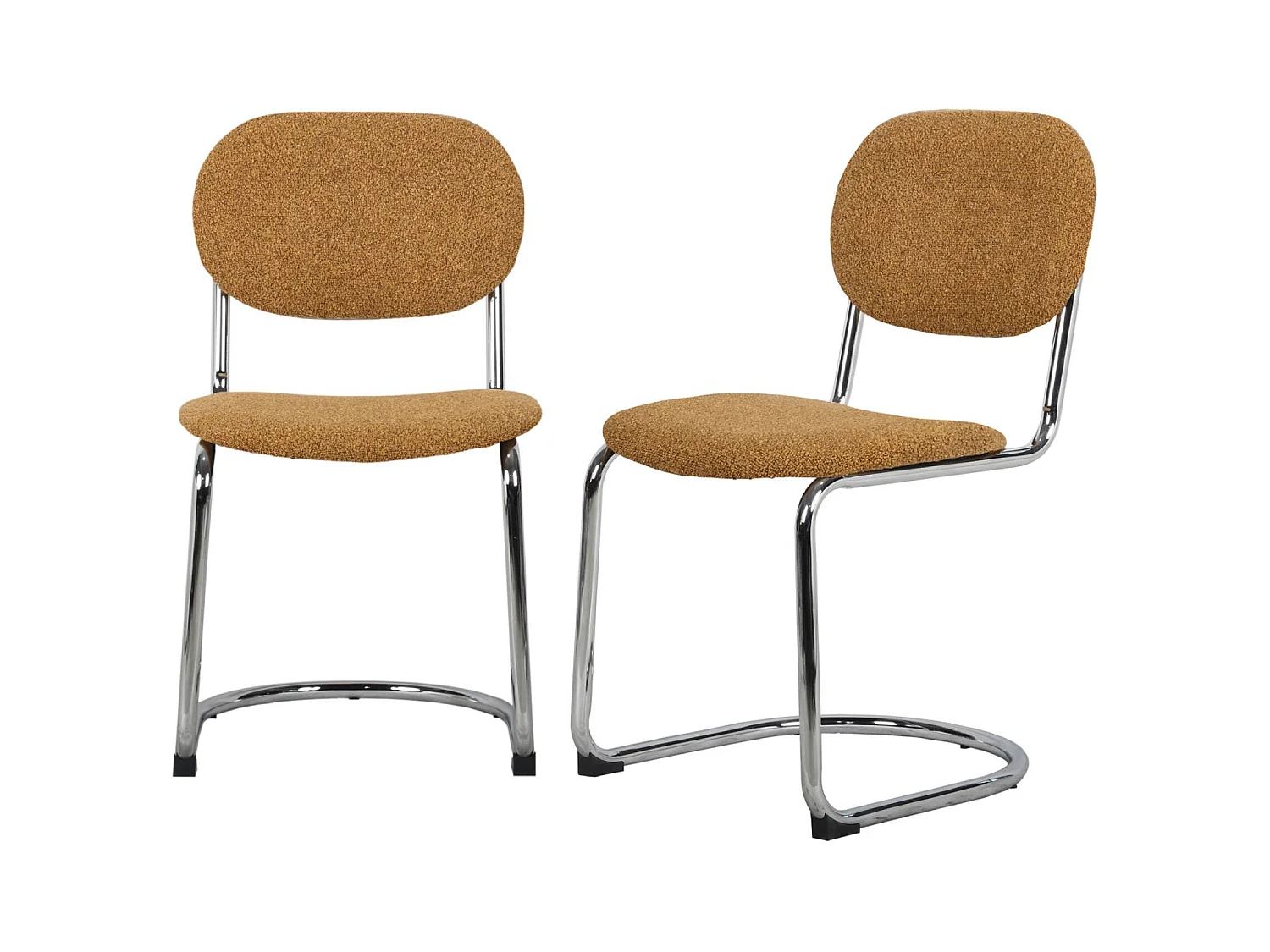 Lot de 2 chaises cantilever arrondie métal. bouclette texturée moutarde et pieds chromés - L 47 x P 54.5 x H 81cm - Maloa