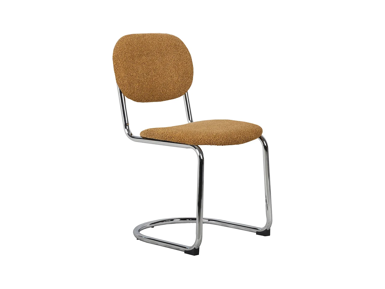 Lot de 2 chaises cantilever arrondie métal. bouclette texturée moutarde et pieds chromés - L 47 x P 54.5 x H 81cm - Maloa