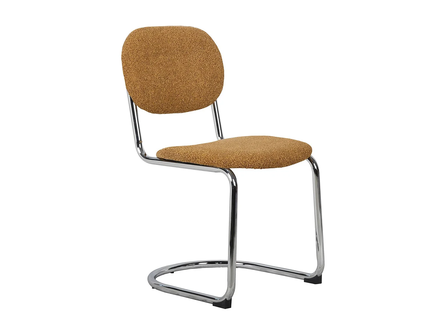 Lot de 2 chaises cantilever arrondie métal. bouclette texturée moutarde et pieds chromés - L 47 x P 54.5 x H 81cm - Maloa