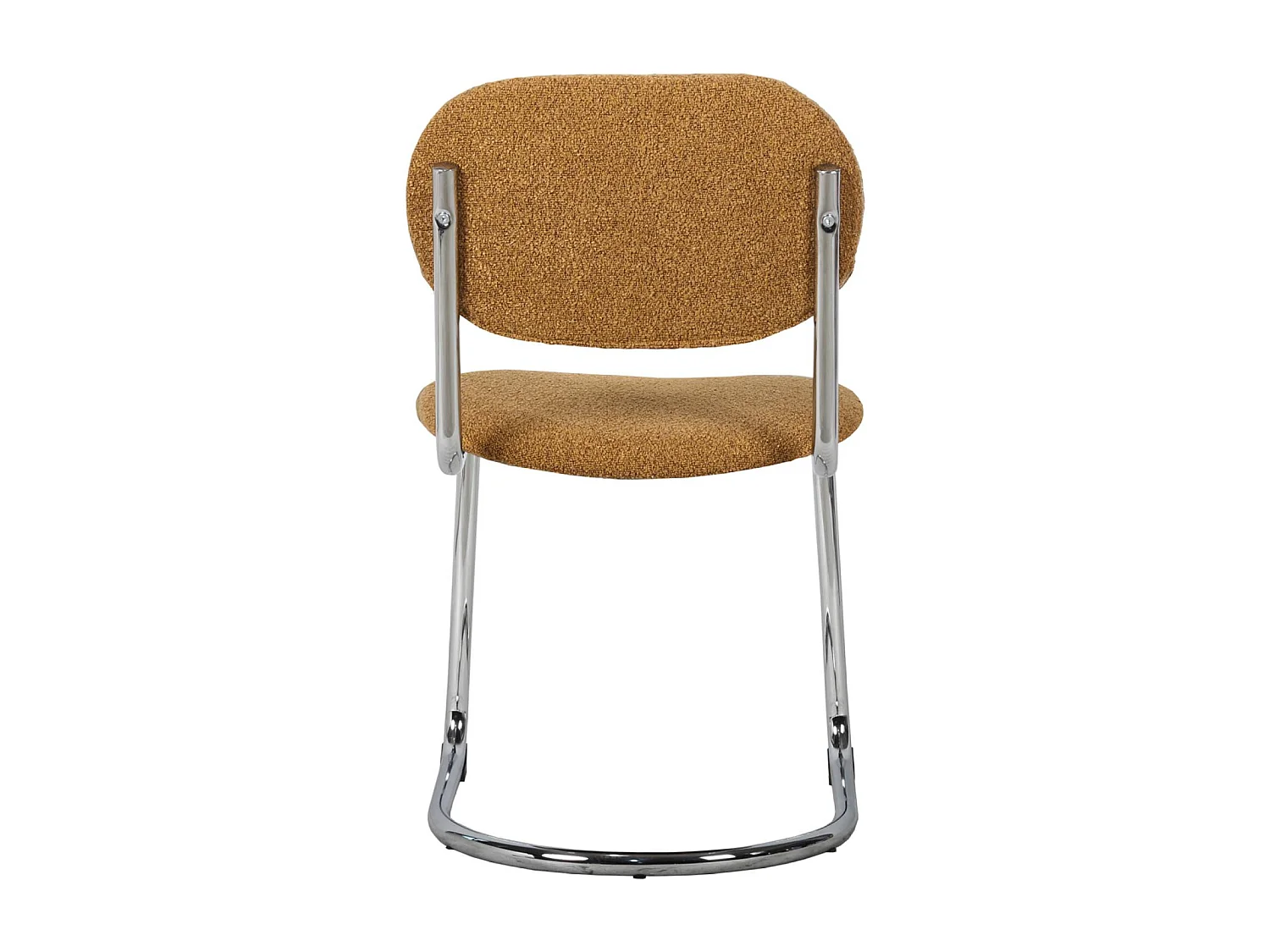 Lot de 2 chaises cantilever arrondie métal. bouclette texturée moutarde et pieds chromés - L 47 x P 54.5 x H 81cm - Maloa