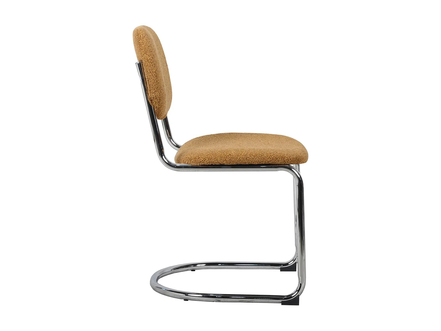 Lot de 2 chaises cantilever arrondie métal. bouclette texturée moutarde et pieds chromés - L 47 x P 54.5 x H 81cm - Maloa