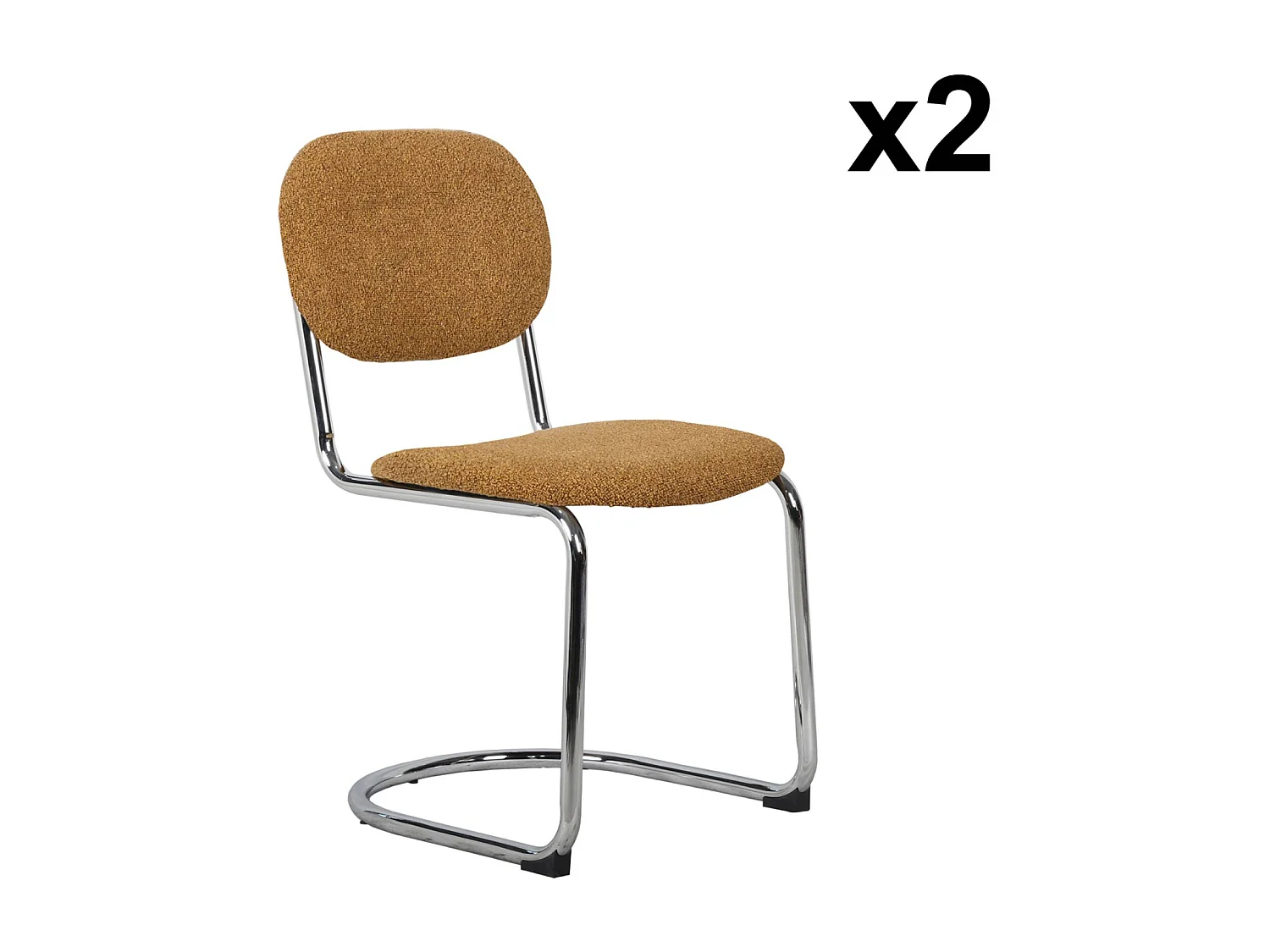 Lot de 2 chaises cantilever arrondie métal. bouclette texturée moutarde et pieds chromés - L 47 x P 54.5 x H 81cm - Maloa