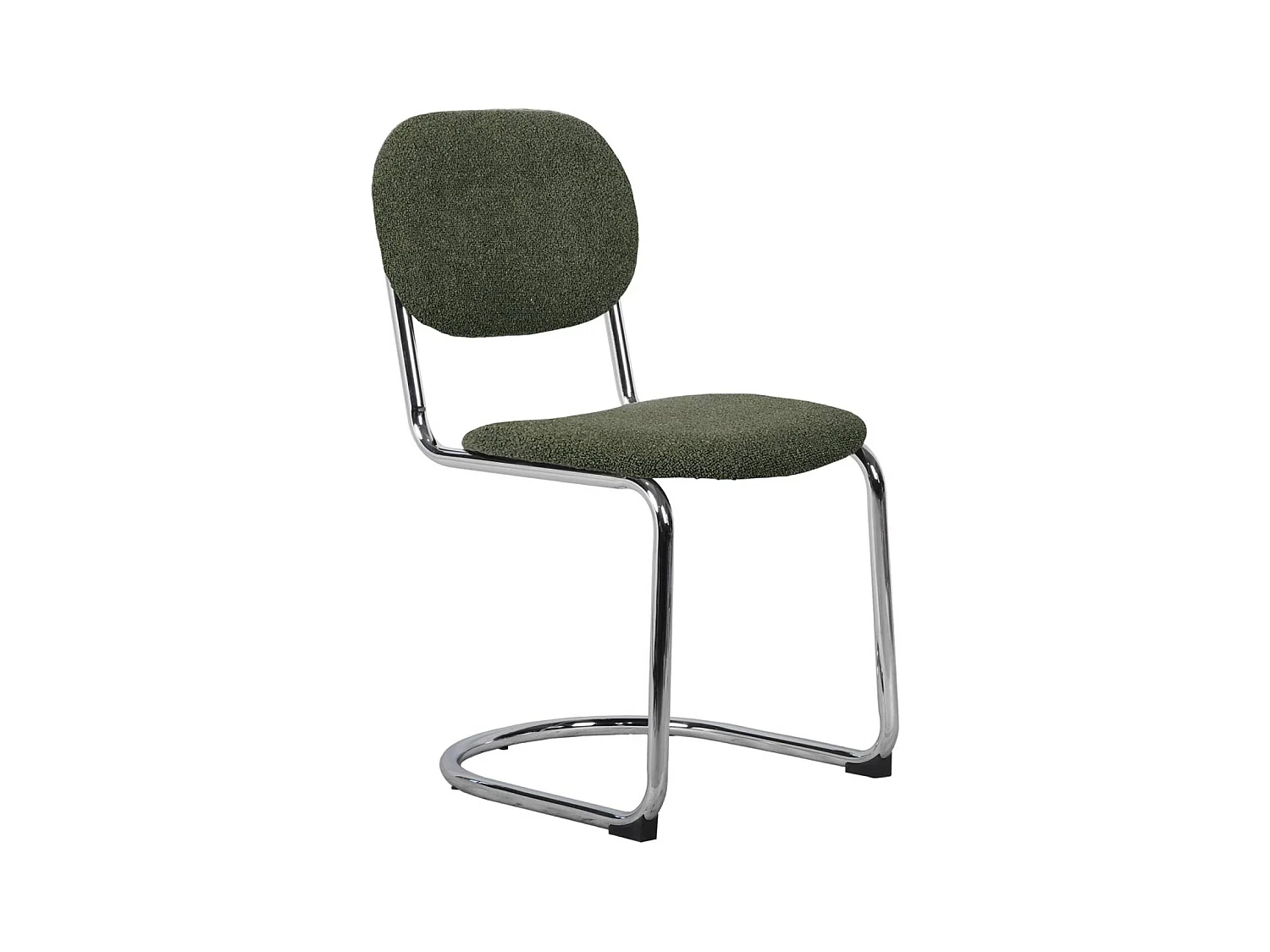 Lot de 2 chaises cantilever arrondie métal. bouclette texturée kaki et pieds chromés - L 47 x P 54.5 x H 81cm - Maloa