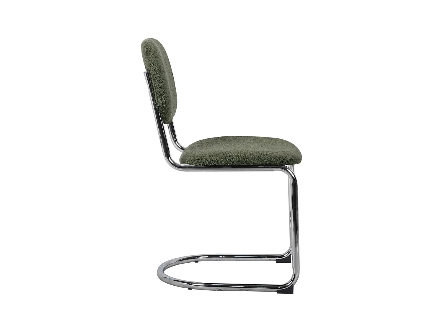Lot de 2 chaises cantilever arrondie métal. bouclette texturée kaki et pieds chromés - L 47 x P 54.5 x H 81cm - Maloa