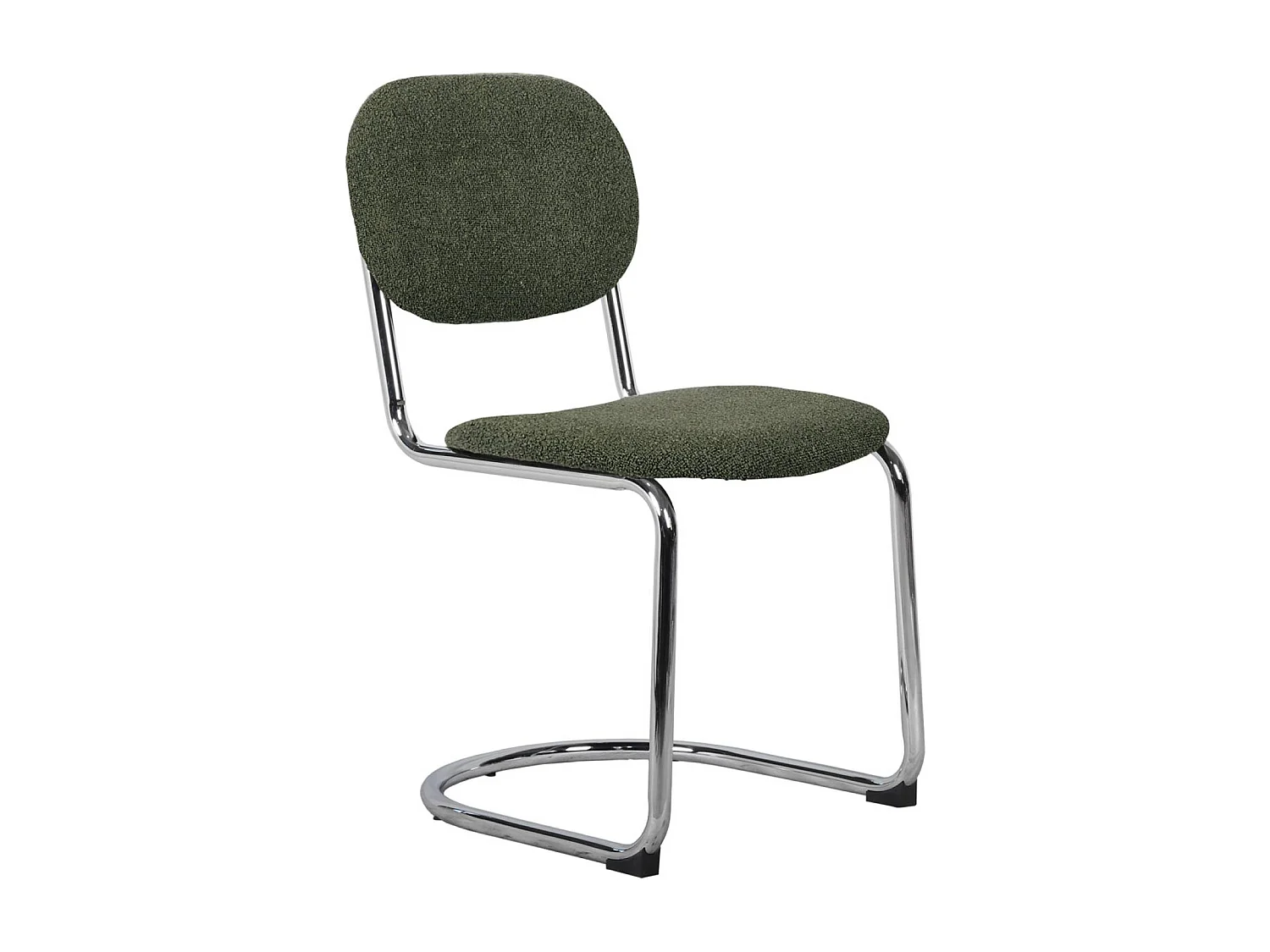 Lot de 2 chaises cantilever arrondie métal. bouclette texturée kaki et pieds chromés - L 47 x P 54.5 x H 81cm - Maloa