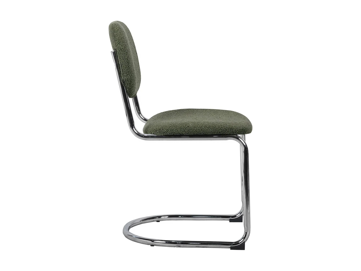 Lot de 2 chaises cantilever arrondie métal. bouclette texturée kaki et pieds chromés - L 47 x P 54.5 x H 81cm - Maloa