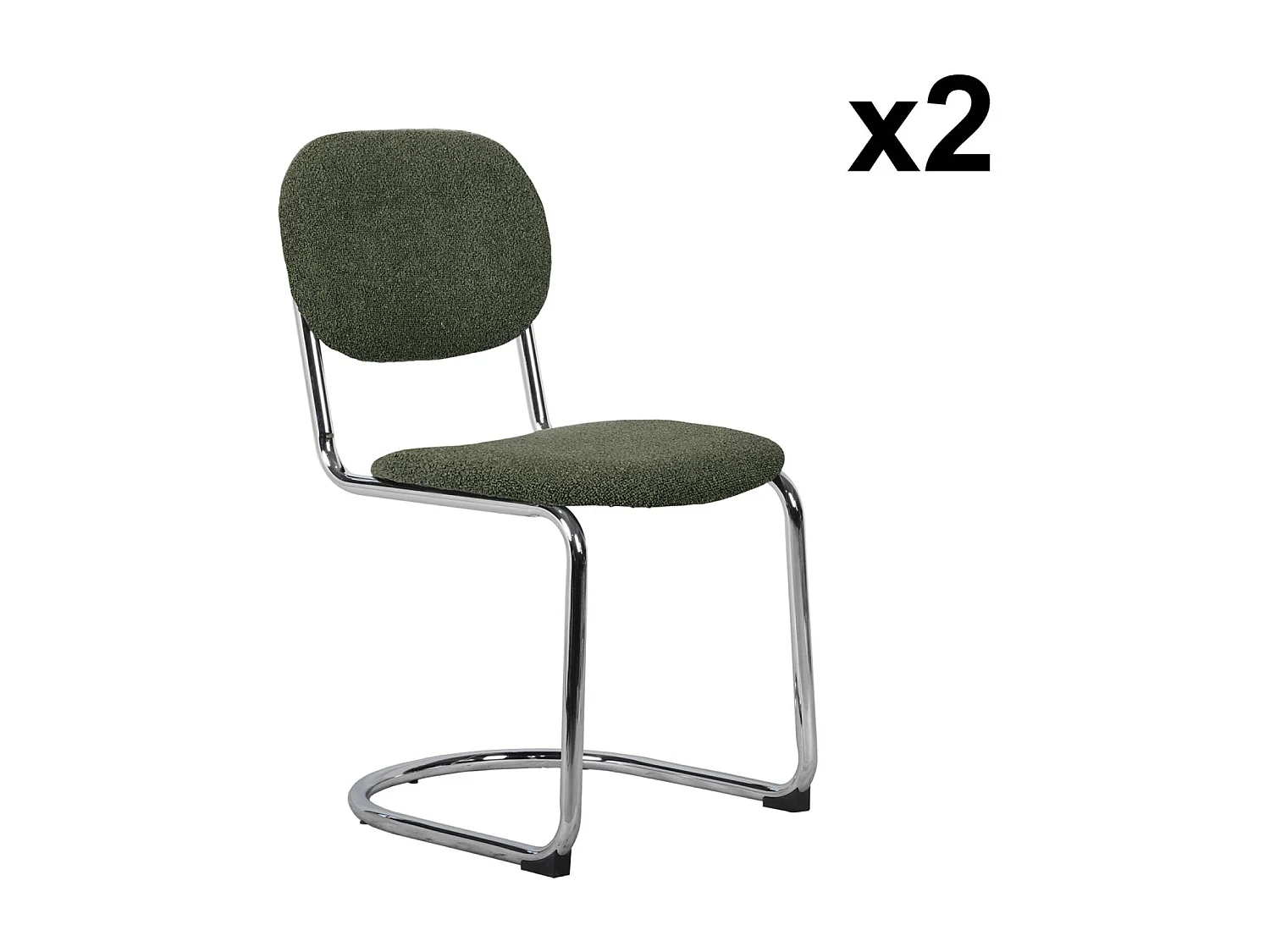 Lot de 2 chaises cantilever arrondie métal. bouclette texturée kaki et pieds chromés - L 47 x P 54.5 x H 81cm - Maloa