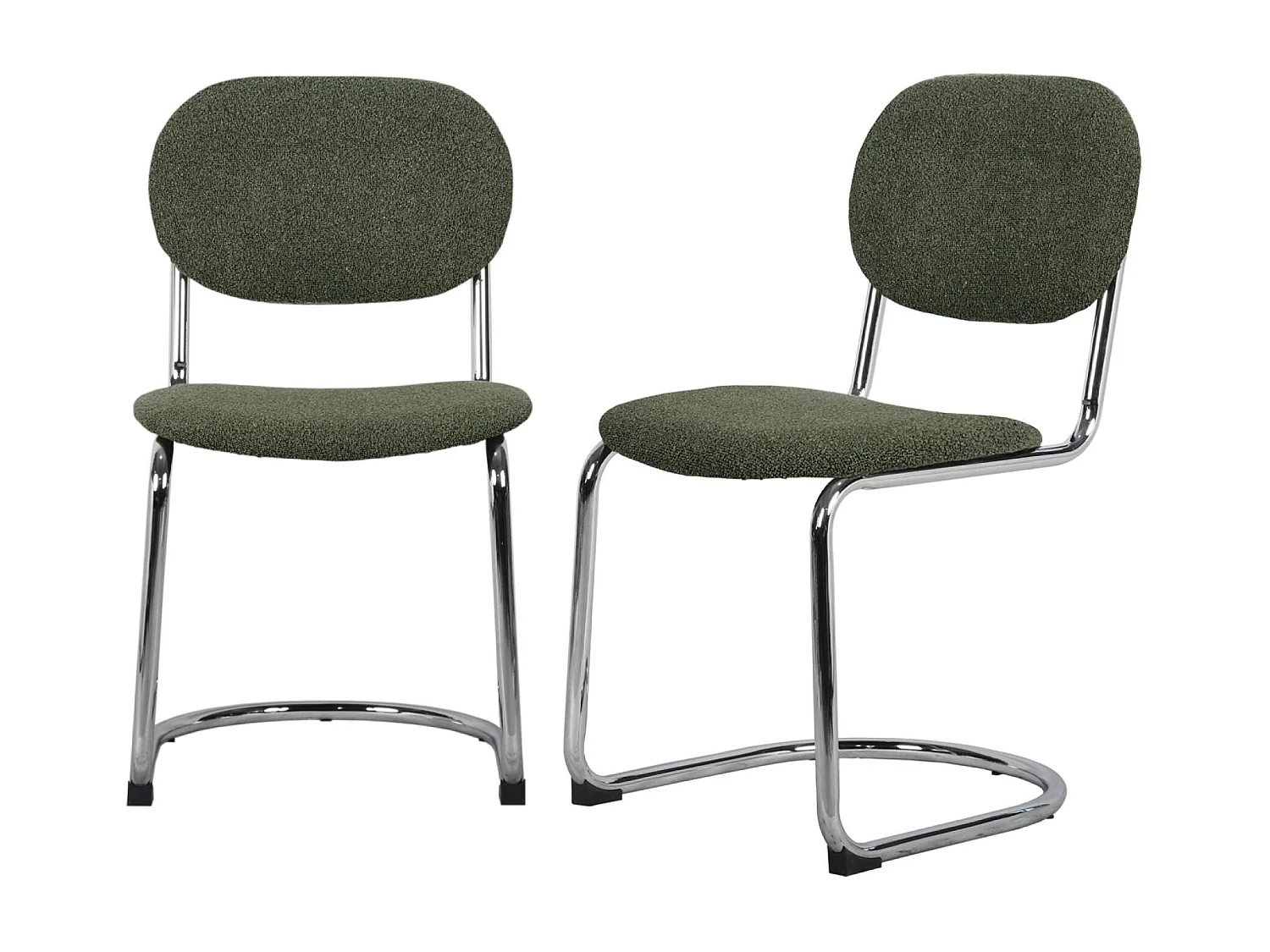Lot de 2 chaises cantilever arrondie métal. bouclette texturée kaki et pieds chromés - L 47 x P 54.5 x H 81cm - Maloa