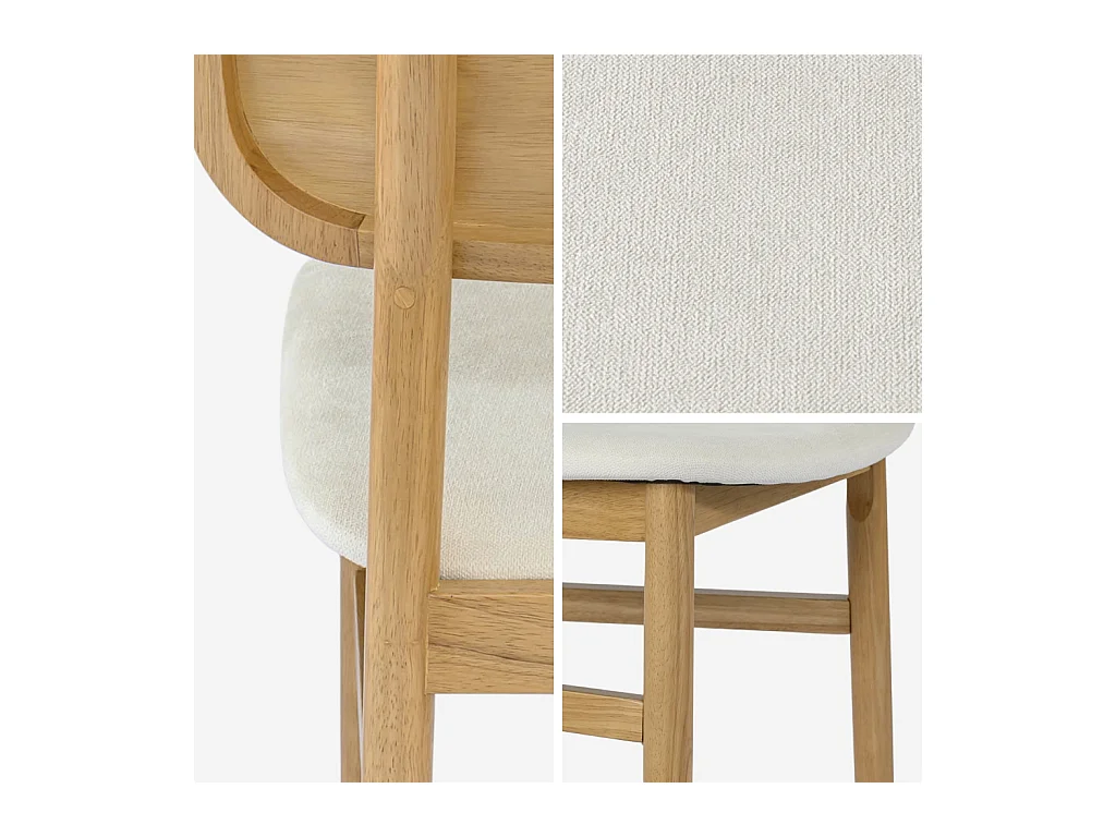 Lot de 2 chaises vintage bois d'hévéa finition brossée naturel et tissu. L 52 x P 45 x H 80cm - OLYMPIE