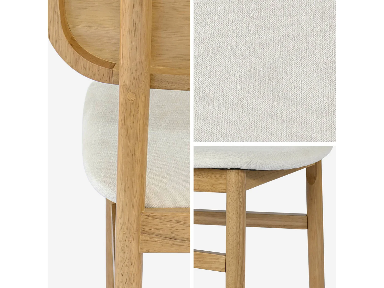 Lot de 2 chaises vintage bois d'hévéa finition brossée naturel et tissu. L 52 x P 45 x H 80cm - OLYMPIE