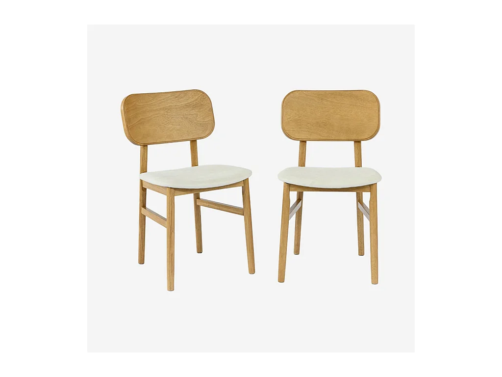 Silla vintage de madera de hevea y tela, set de 2 natural