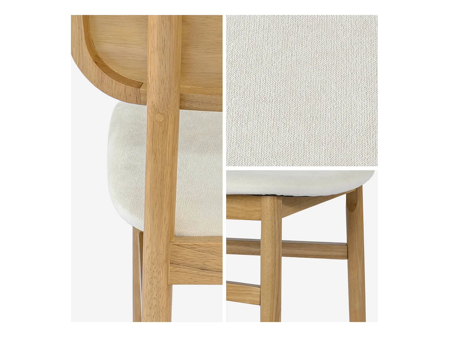 Silla vintage de madera de hevea y tela, set de 2 natural