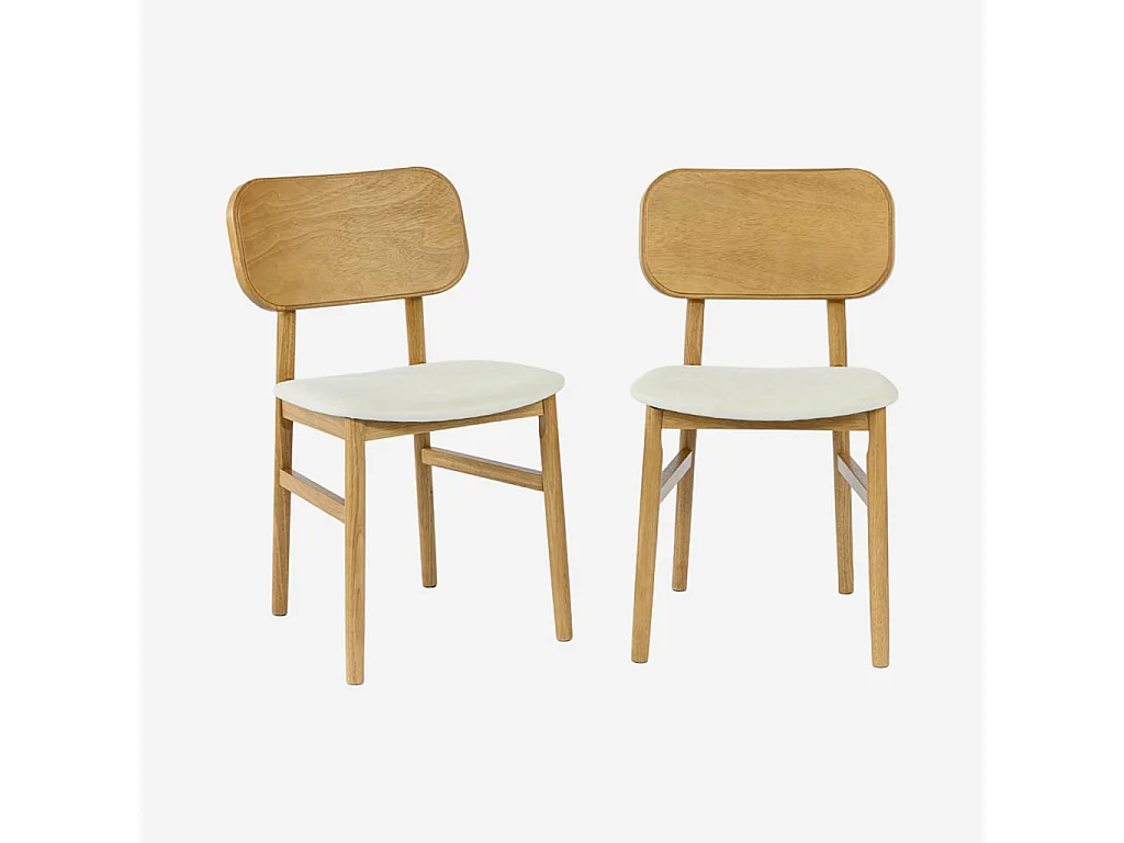 Silla vintage de madera de hevea y tela, set de 2 natural