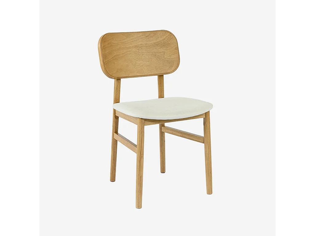 Silla vintage de madera de hevea y tela, set de 2 natural