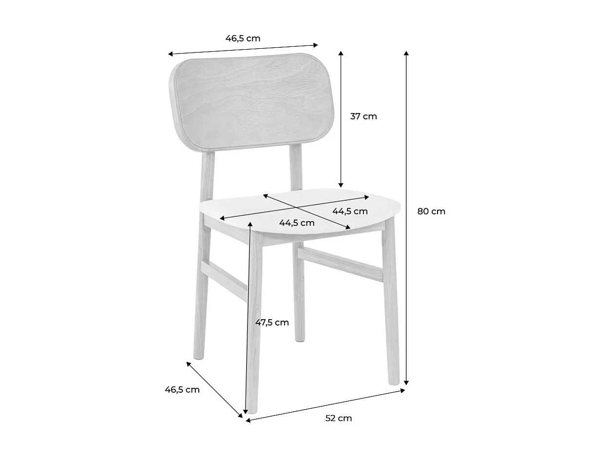 Silla vintage de madera de hevea y tela, set de 2 natural