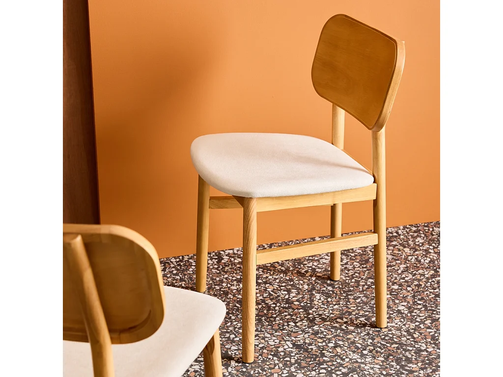 Set di 2 sedie vintage in legno di hevea e tessuto, marrone naturale