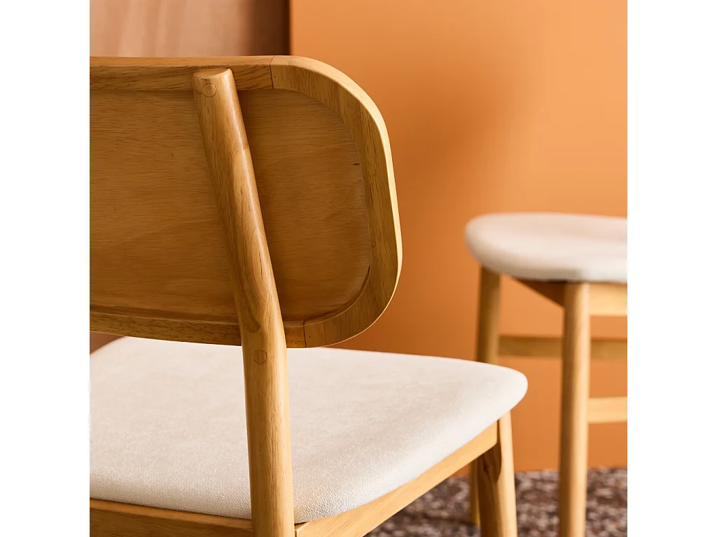 Set di 2 sedie vintage in legno di hevea e tessuto, marrone naturale