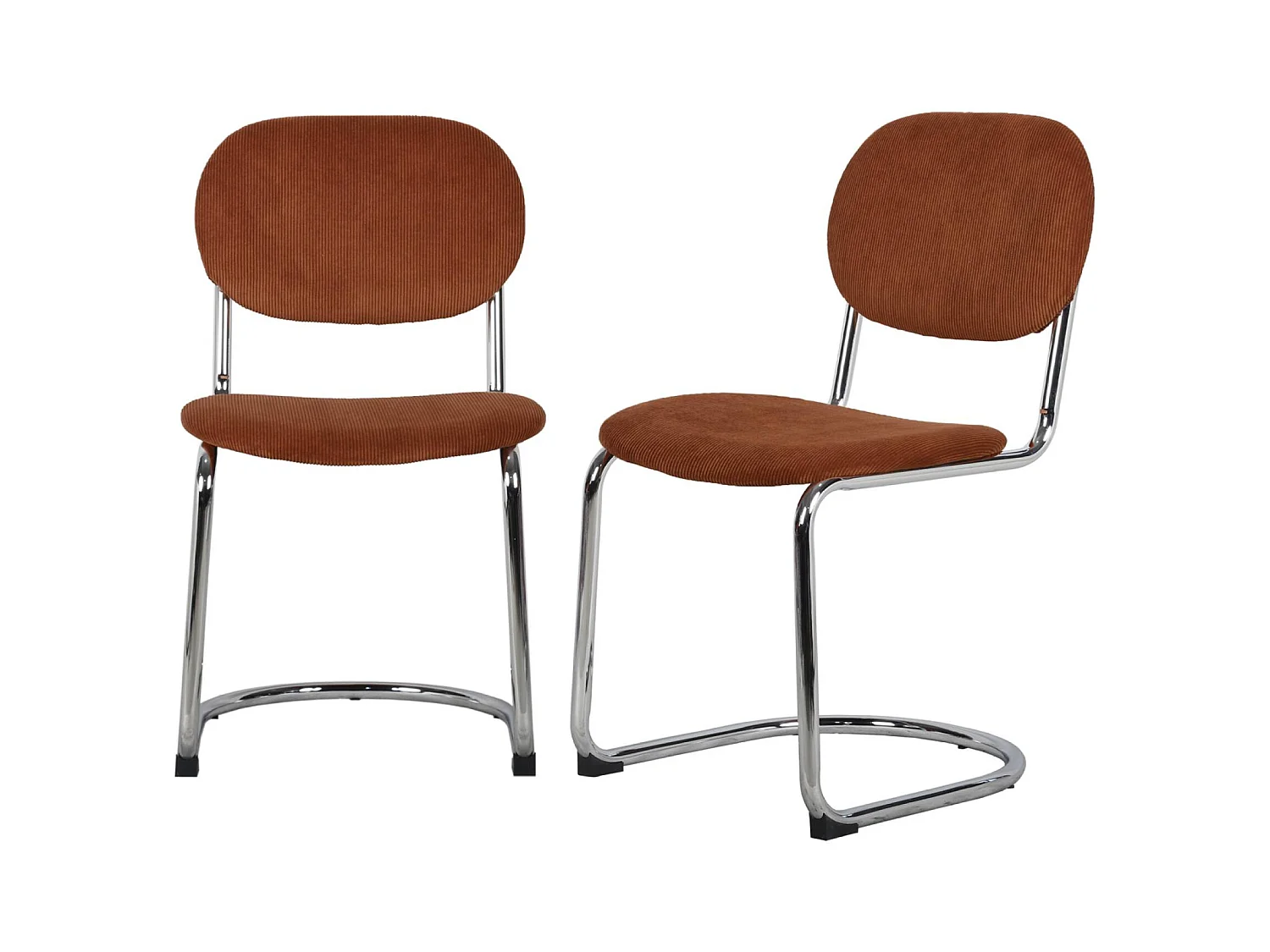 Lot de 2 chaises cantilever arrondie métal. velours côtelé camel et pieds chromés - L 47 x P 54.5 x H 81cm - Maloa