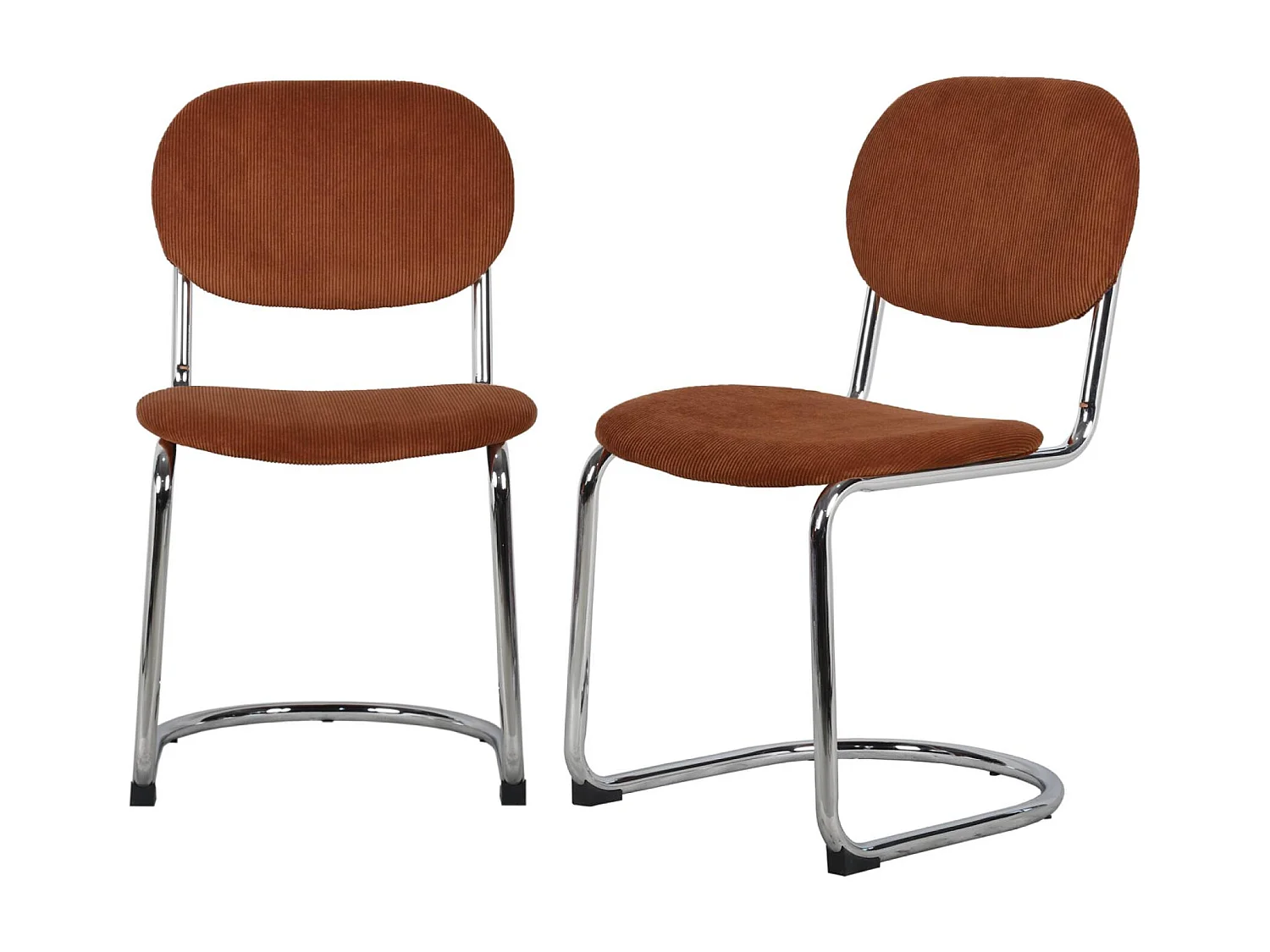 Lot de 2 chaises cantilever arrondie métal. velours côtelé camel et pieds chromés - L 47 x P 54.5 x H 81cm - Maloa