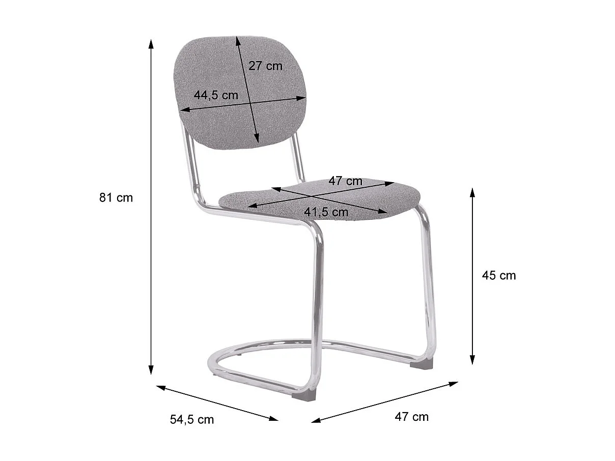Lot de 2 chaises cantilever arrondie métal. velours côtelé camel et pieds chromés - L 47 x P 54.5 x H 81cm - Maloa