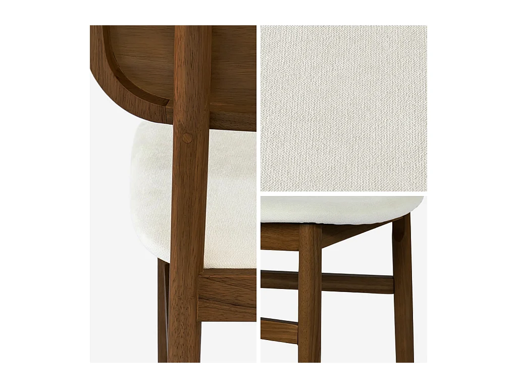 Lot de 2 chaises vintage bois d'hévéa finition brossée noyer et tissu. L 52 x P 45 x H 80cm - OLYMPIE