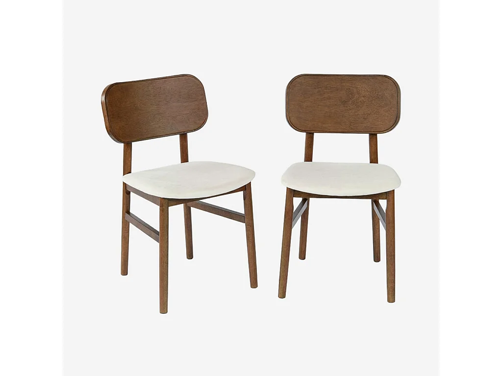 Silla vintage de madera de hevea y tela, set de 2 nogal