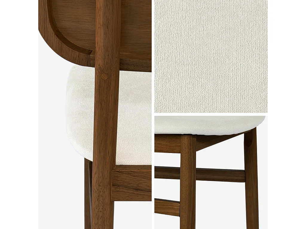 Silla vintage de madera de hevea y tela, set de 2 nogal