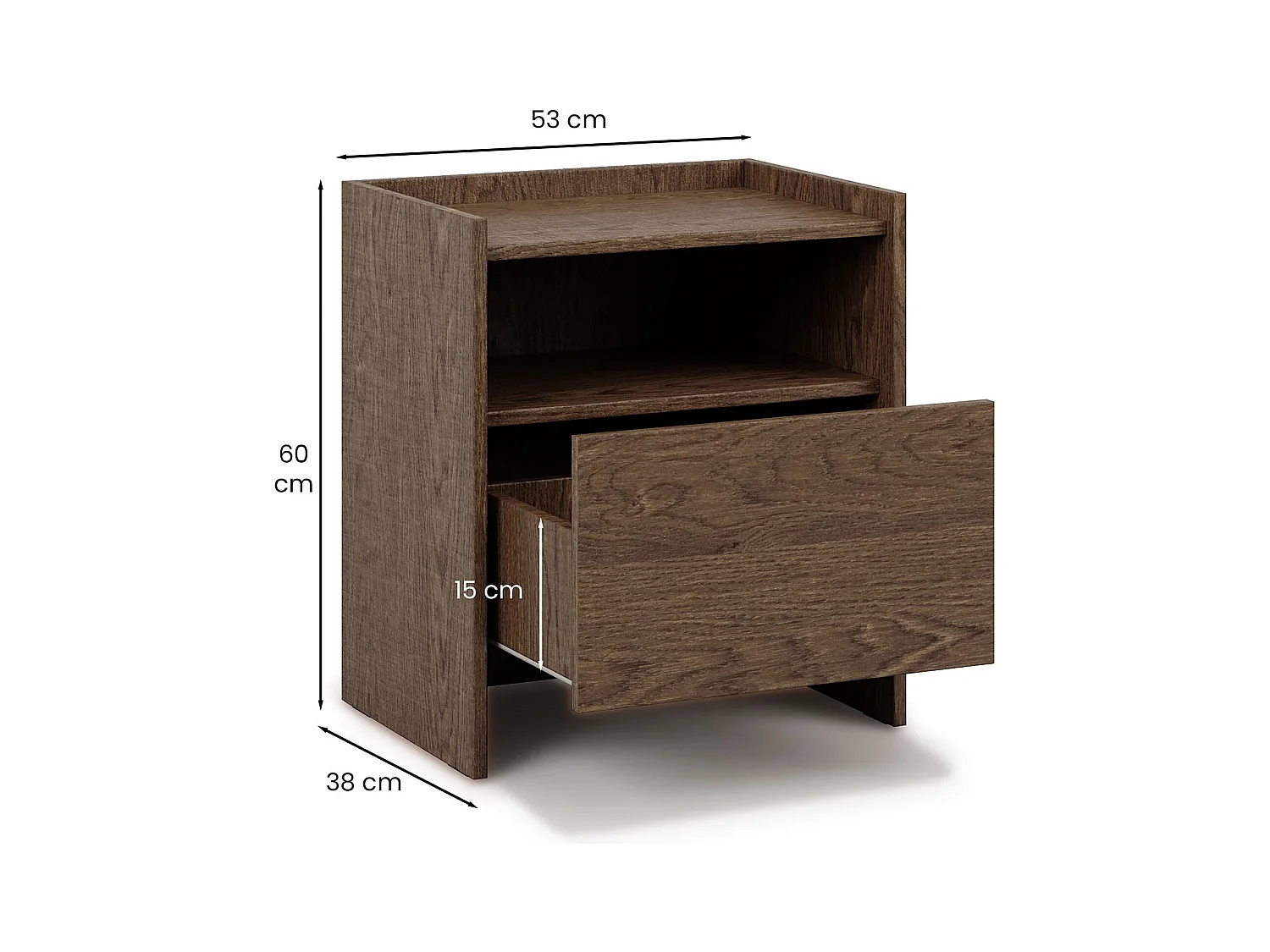 Table de chevet KLINT H 60 cm avec 1 Tiroir Aspect Bois Brun Foncé, Niche de Rangement, Design Moderne