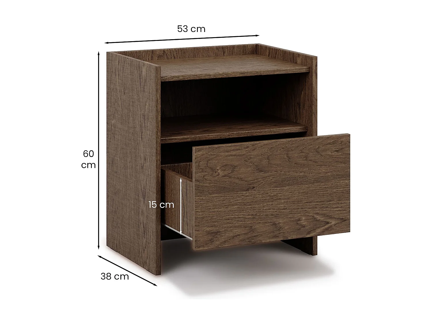 Table de chevet KLINT H 60 cm avec 1 Tiroir Aspect Bois Brun Foncé, Niche de Rangement, Design Moderne