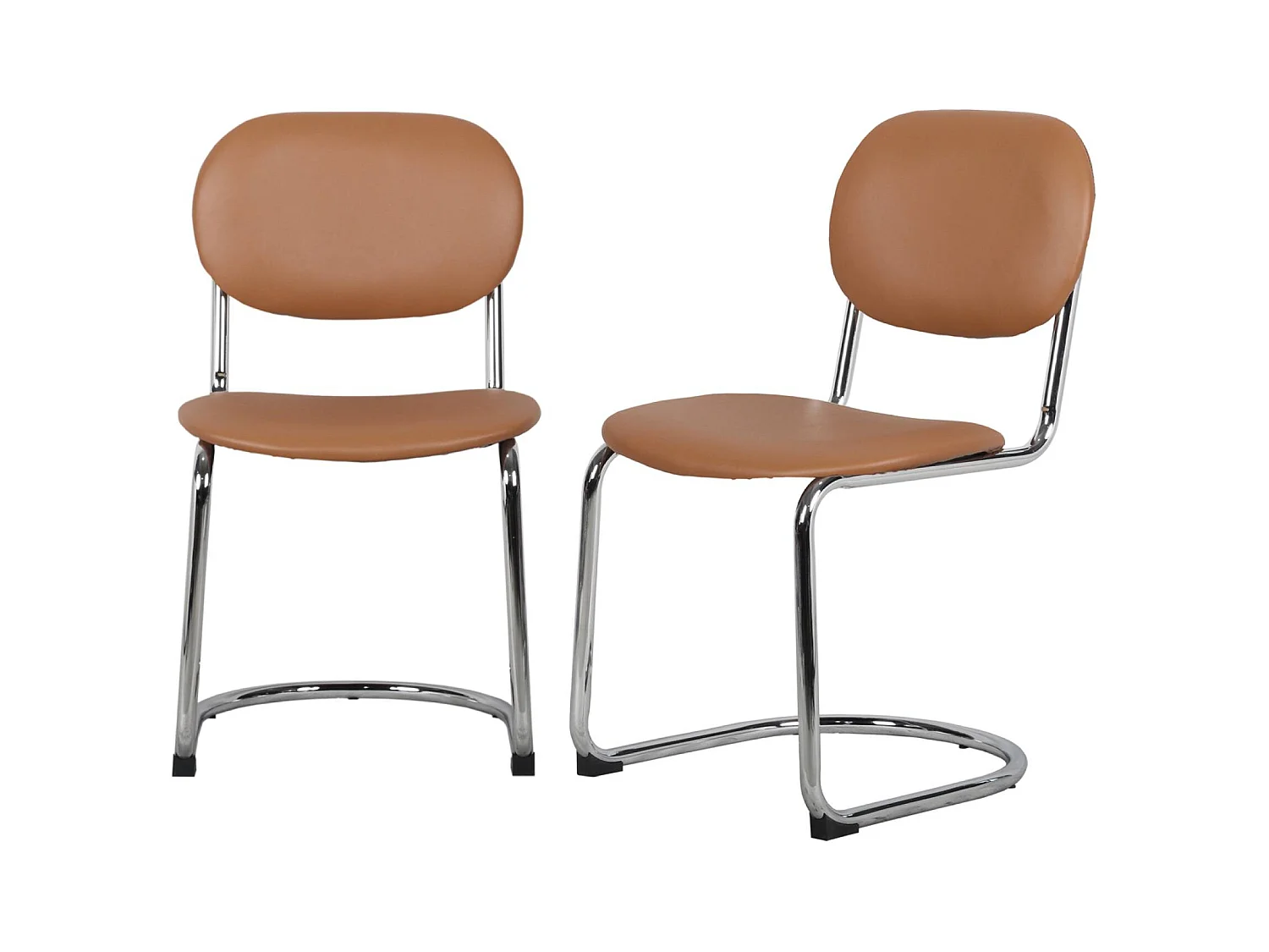 Lot de 2 chaises cantilever arrondie métal. similicuir marron et pieds chromés - L 47 x P 54.5 x H 81cm - Maloa