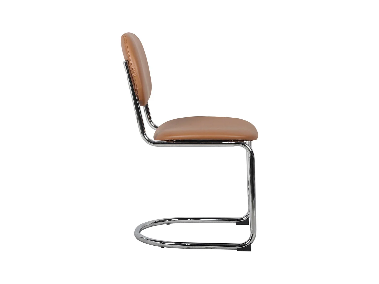 Lot de 2 chaises cantilever arrondie métal. similicuir marron et pieds chromés - L 47 x P 54.5 x H 81cm - Maloa