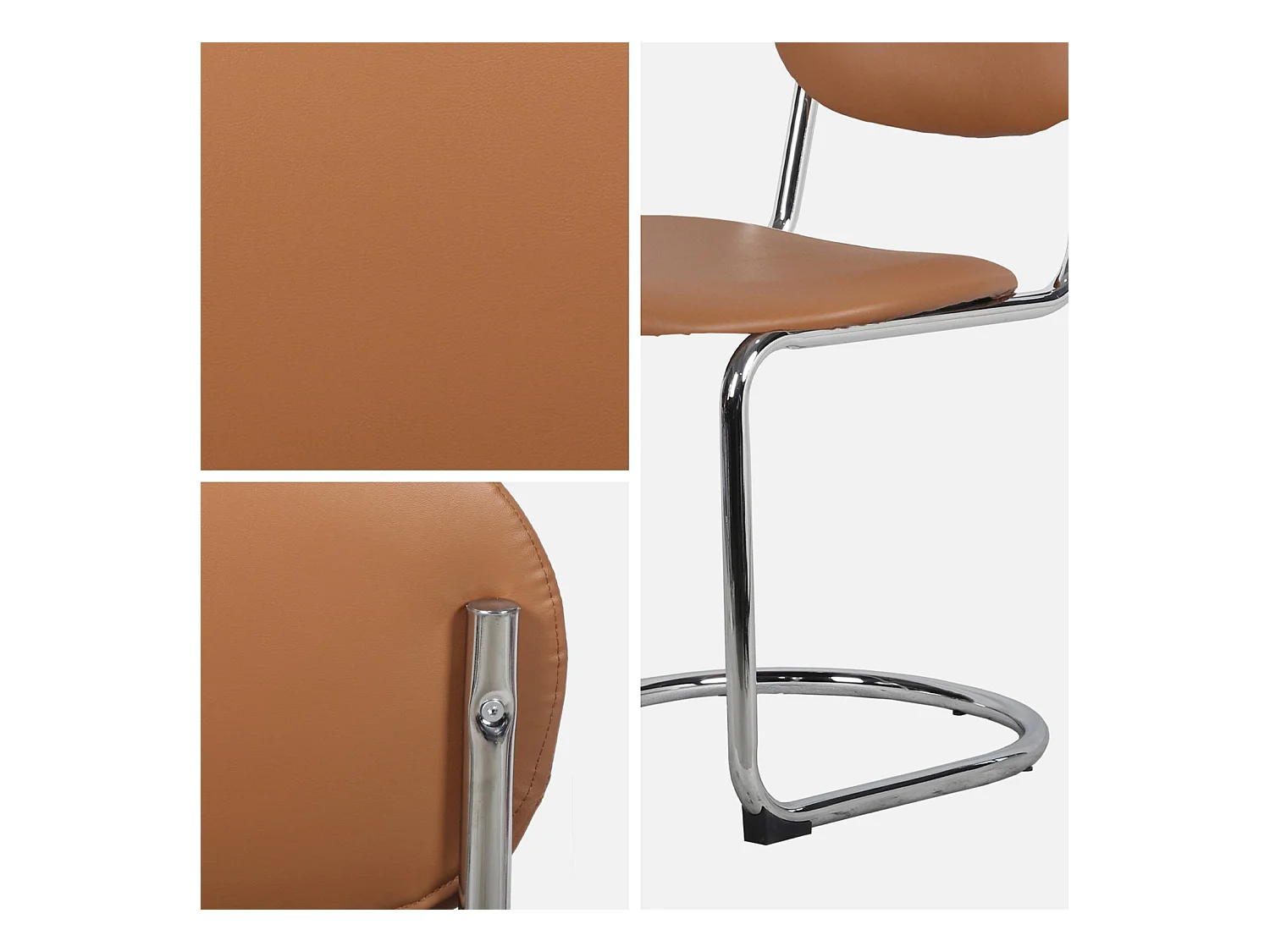 Lot de 2 chaises cantilever arrondie métal. similicuir marron et pieds chromés - L 47 x P 54.5 x H 81cm - Maloa