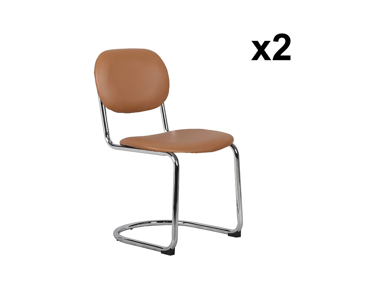 Lot de 2 chaises cantilever arrondie métal. similicuir marron et pieds chromés - L 47 x P 54.5 x H 81cm - Maloa