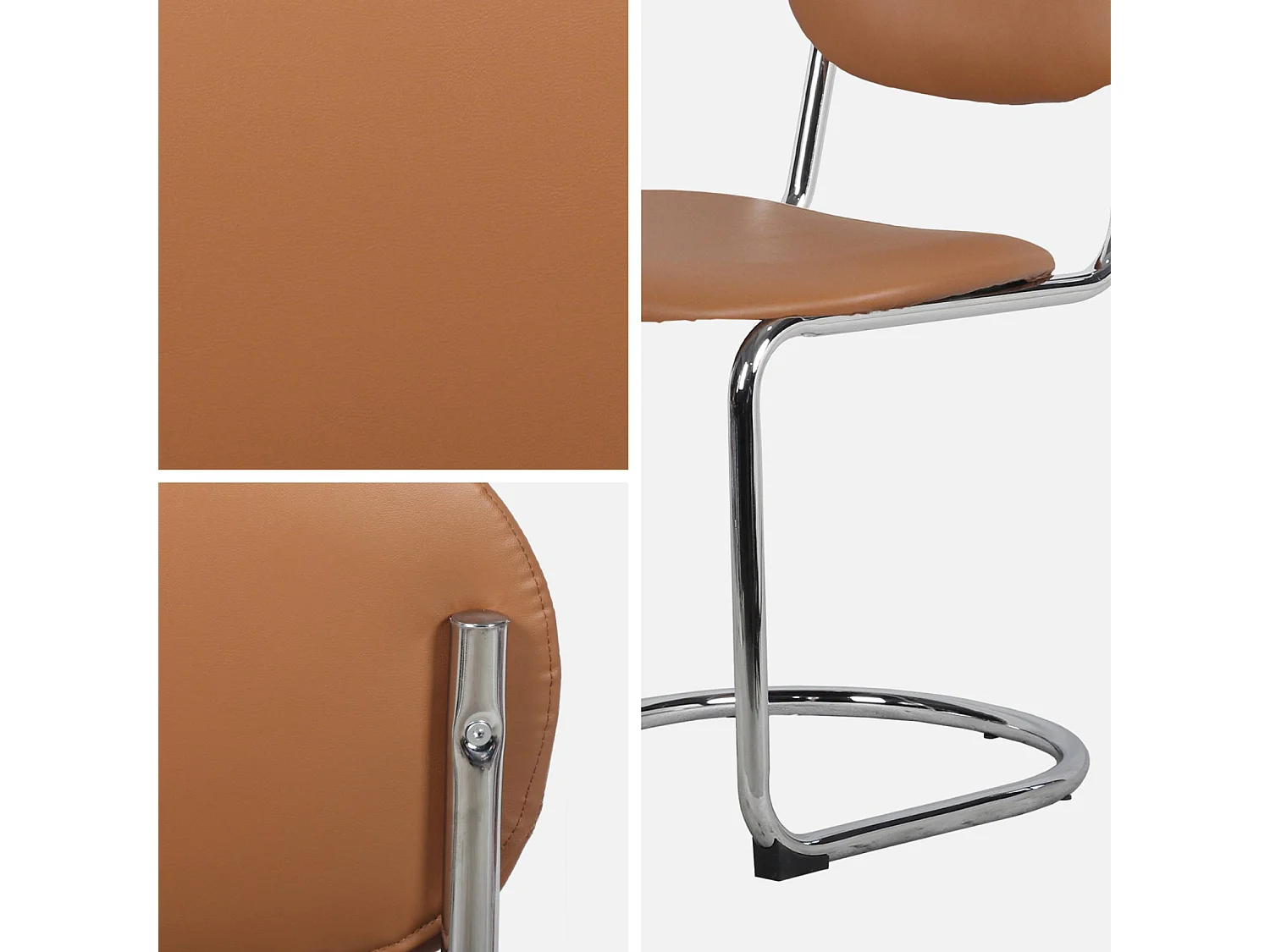 Lot de 2 chaises cantilever arrondie métal. similicuir marron et pieds chromés - L 47 x P 54.5 x H 81cm - Maloa