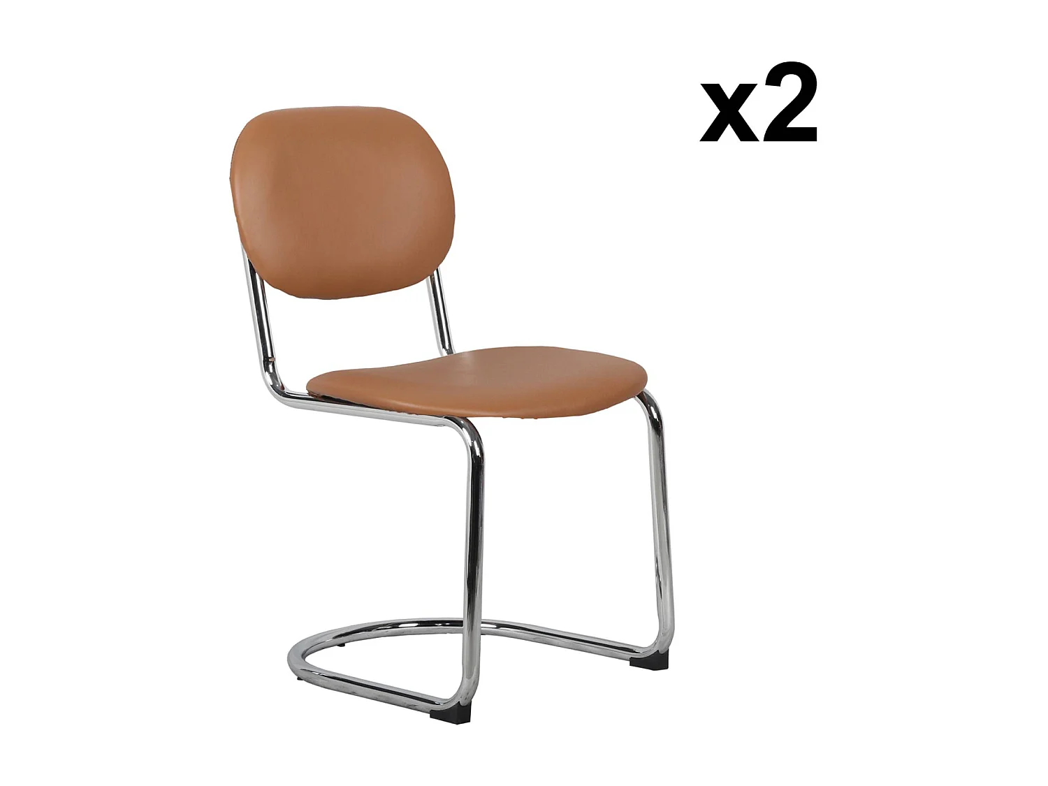 Lot de 2 chaises cantilever arrondie métal. similicuir marron et pieds chromés - L 47 x P 54.5 x H 81cm - Maloa