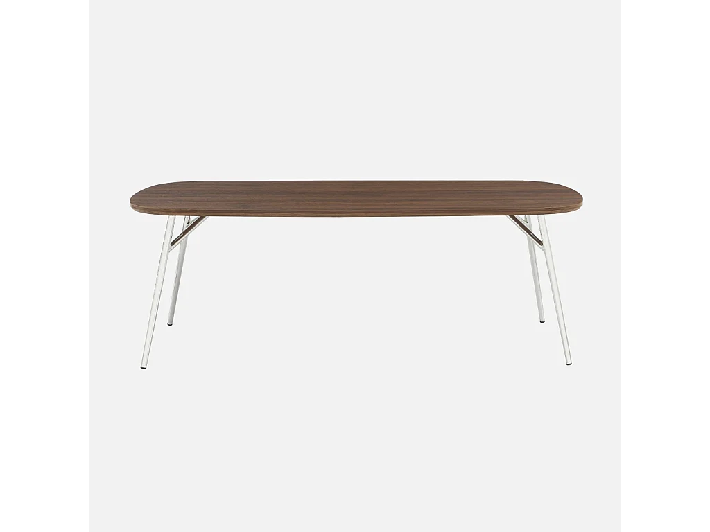 Table basse rectangulaire pieds chromés et décor bois noyer 120cm