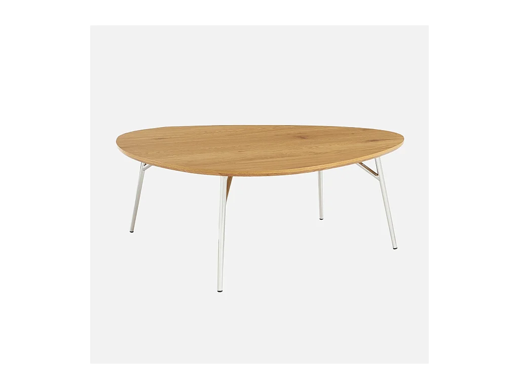 Table basse ovale pieds chromé et effet bois de chêne