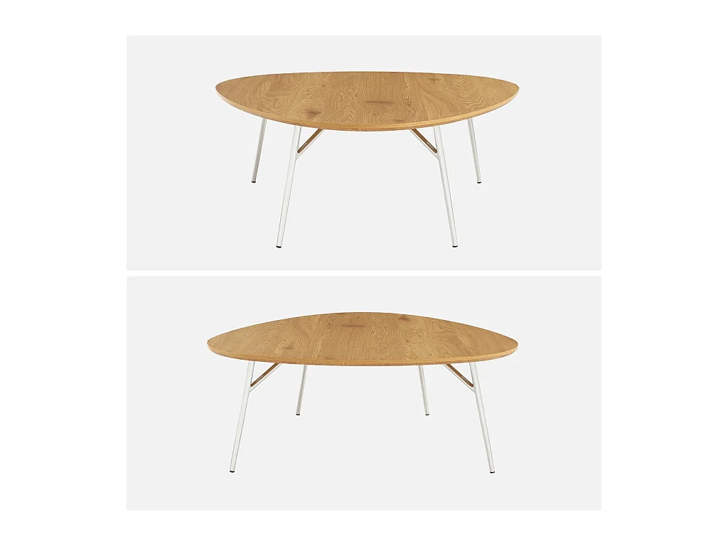 Table basse ovale pieds chromé et effet bois de chêne