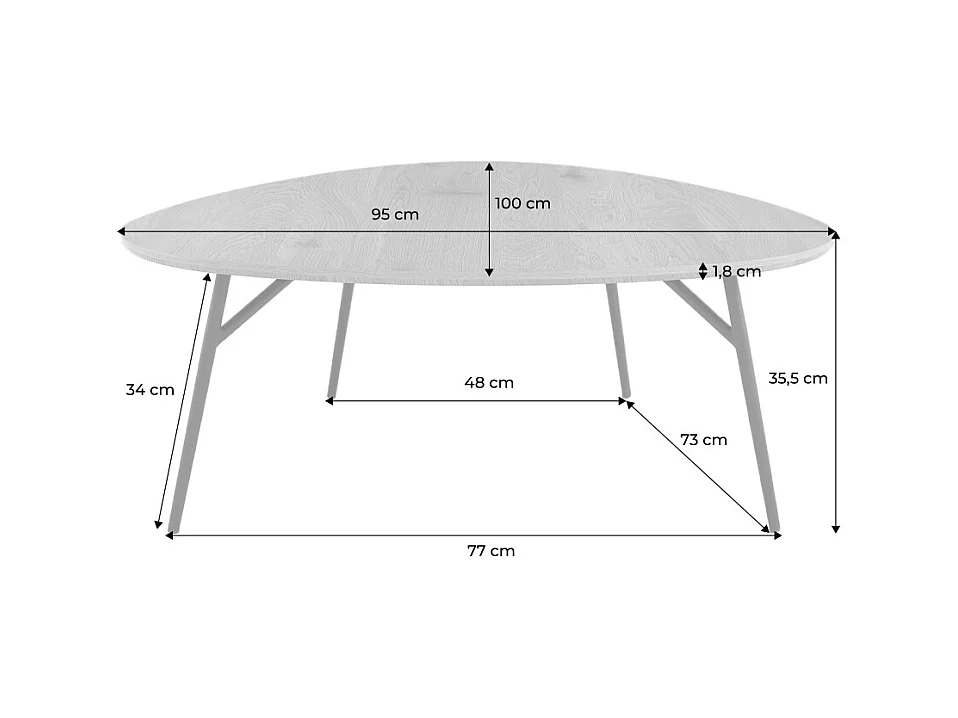 Table basse ovale pieds chromé et effet bois de chêne