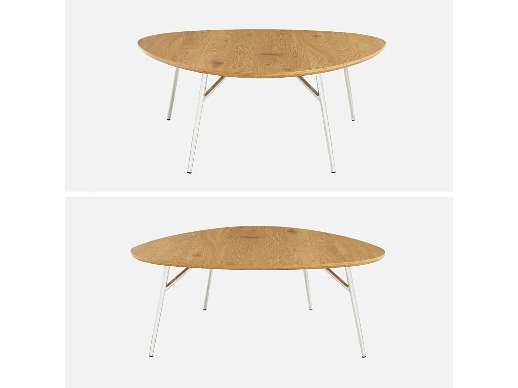 Table basse ovale pieds chromé et effet bois de chêne