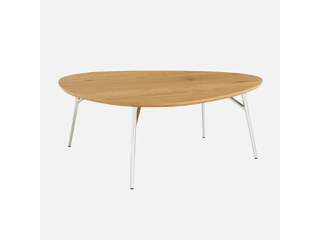 Table basse ovale pieds chromé et effet bois de chêne