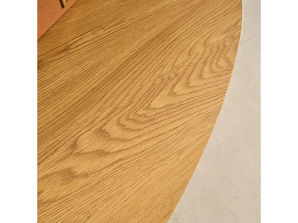 Table basse ovale pieds chromé et effet bois de chêne