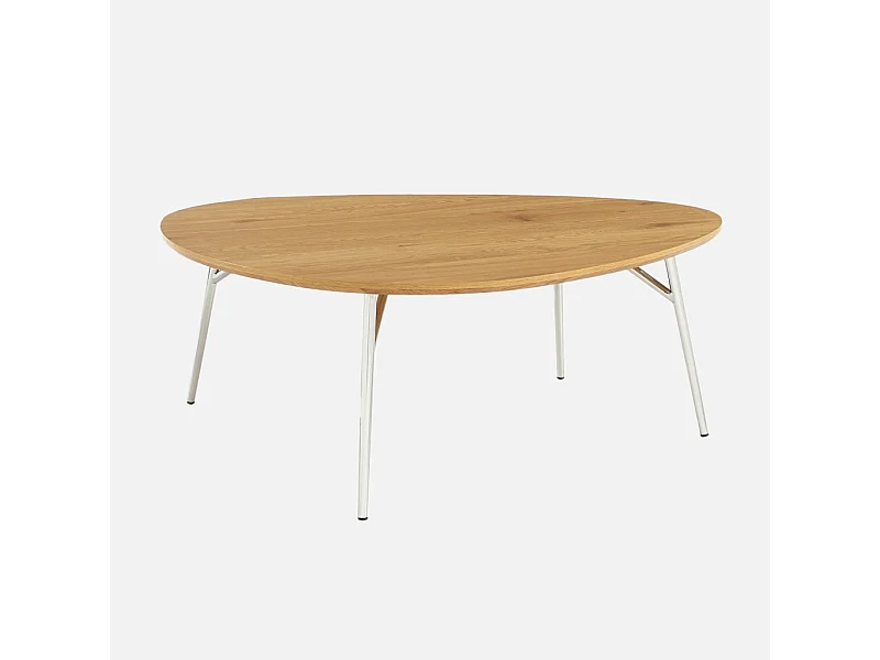 Table basse ovale pieds chromé et effet bois de chêne