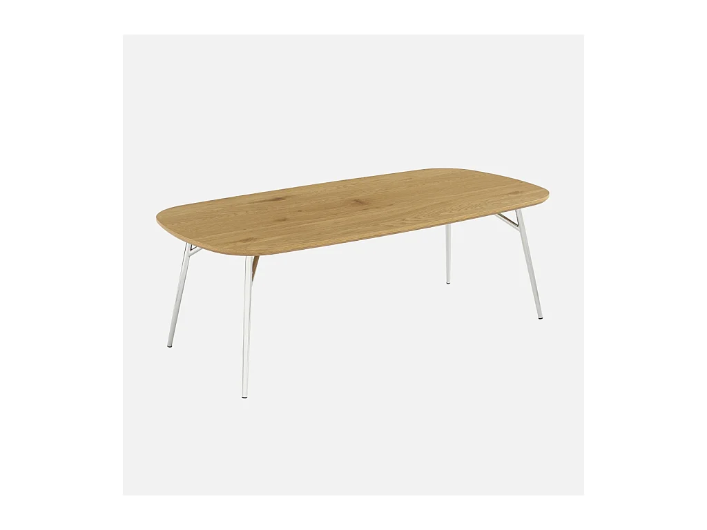 Table basse rectangulaire pieds chromés et décor bois chêne 120cm